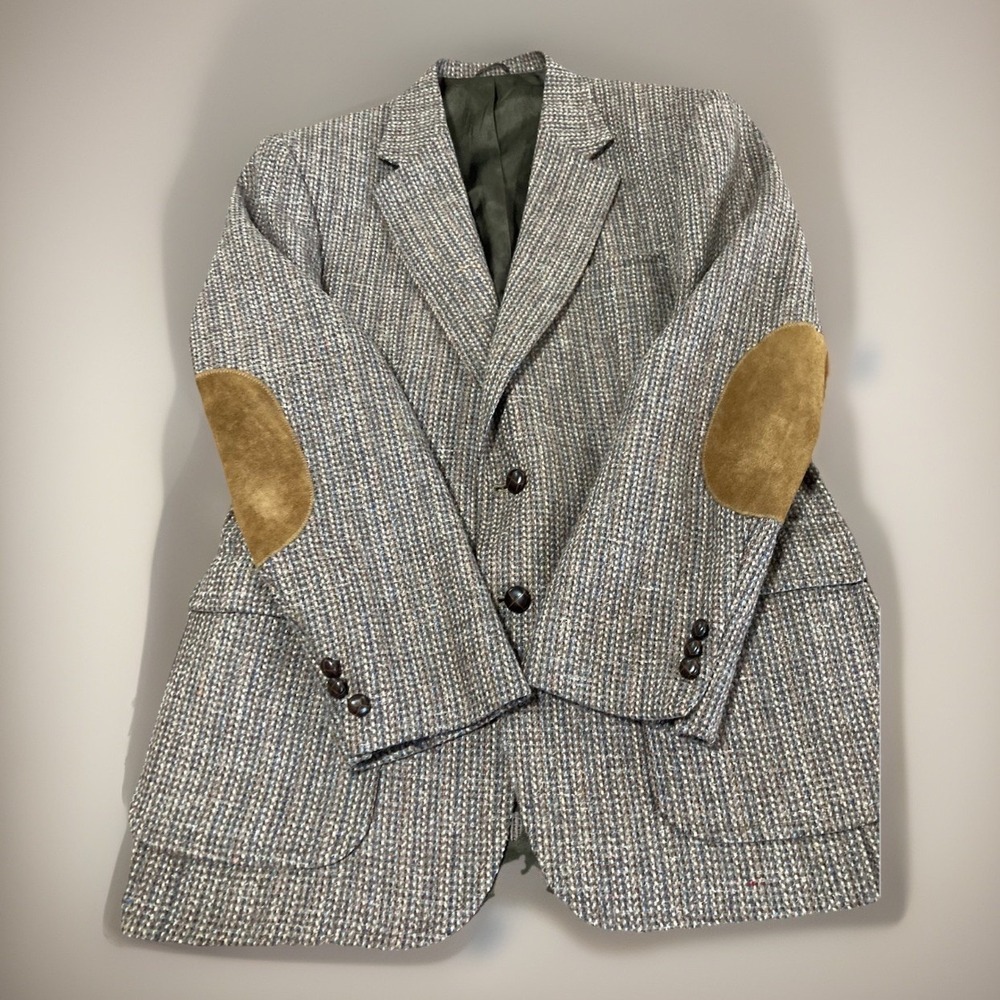 Vintage Woodmere 100% Wool‎ Tweed Sport Coat 41R Elbow Patch Preppy Grandpa